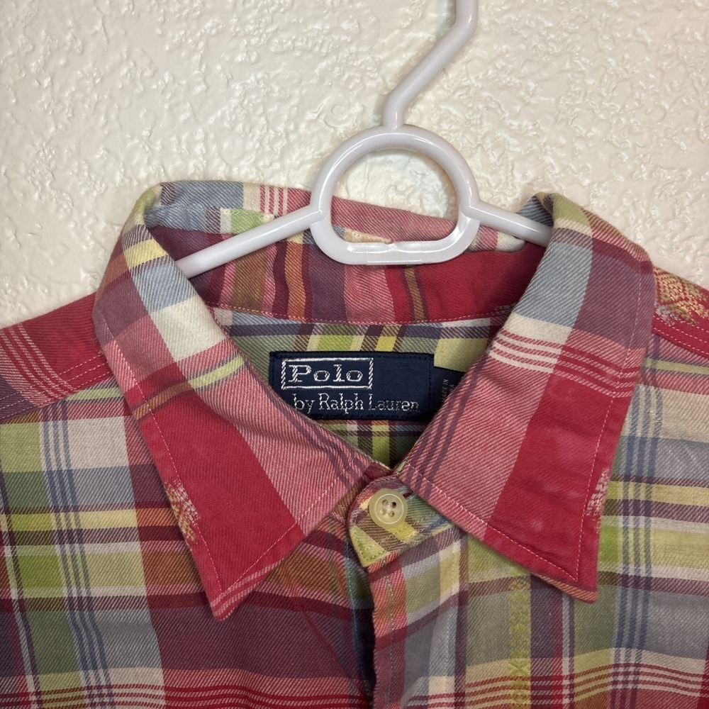 Vintage Polo Ralph Lauren Roll Tab Sleeve Shirt Pink Plaid Mens Large - Picture 3 of 16
